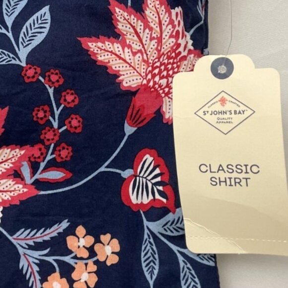 St Johns Bay Navy Red Floral Tank Top Button Women's Size 2XL NWT Pocket Vintage - Picture 4 of 11